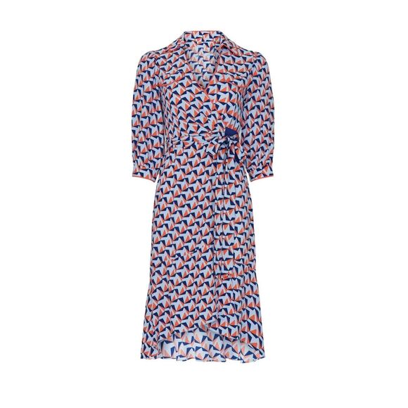 Diane von Furstenberg Ana Wrap Dress 4 Geometric Print Blue Orange Navy Midi - Picture 1 of 16